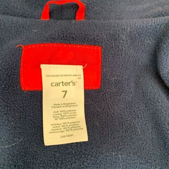Carter's kids spring jacket, fleece lined, weather resistant, red/navy, Sz 7 - Picture 4 of 8
